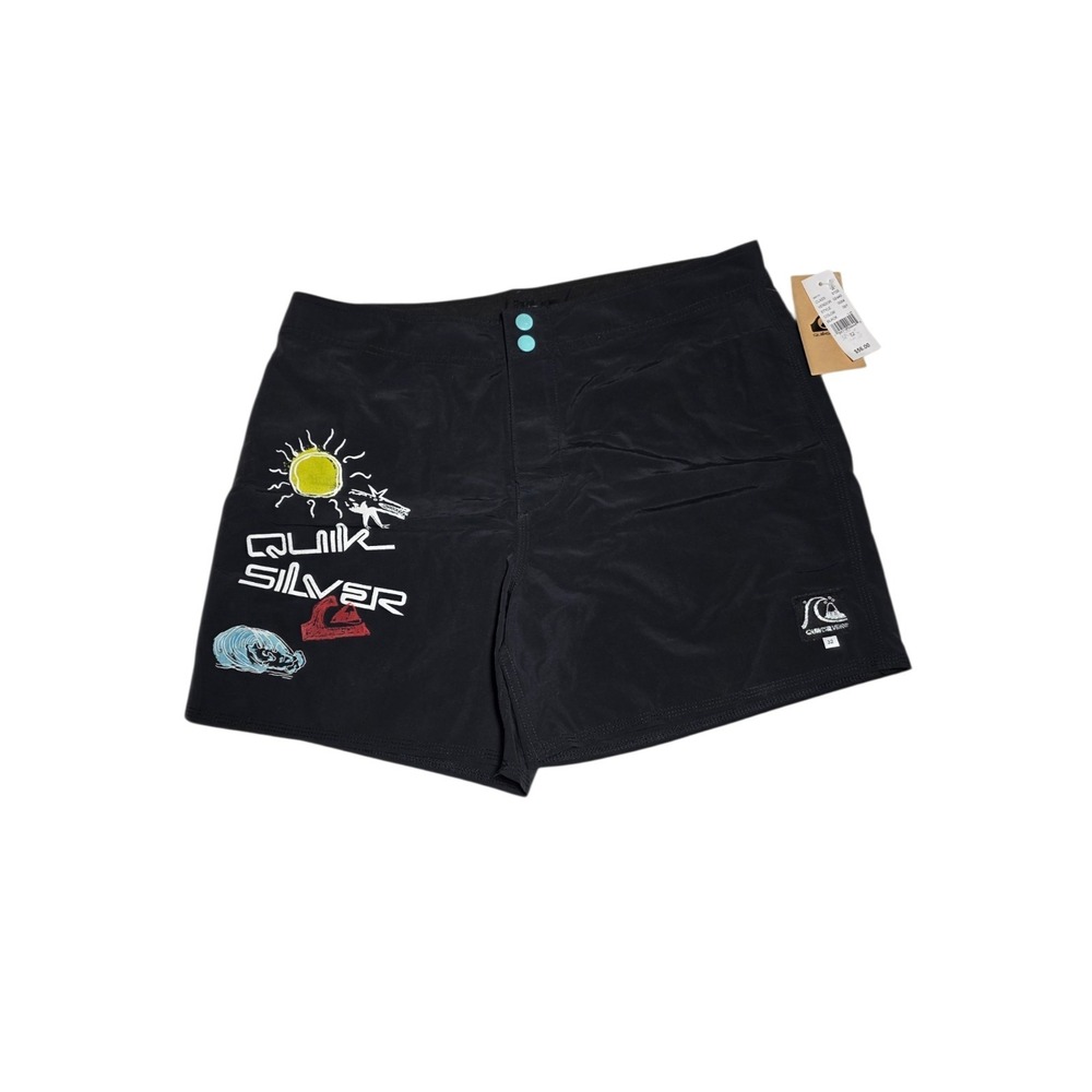 Quiksilver Board Shorts Surf Swim Trunks Graphic Logo Black Mens 32‎ NWT A1